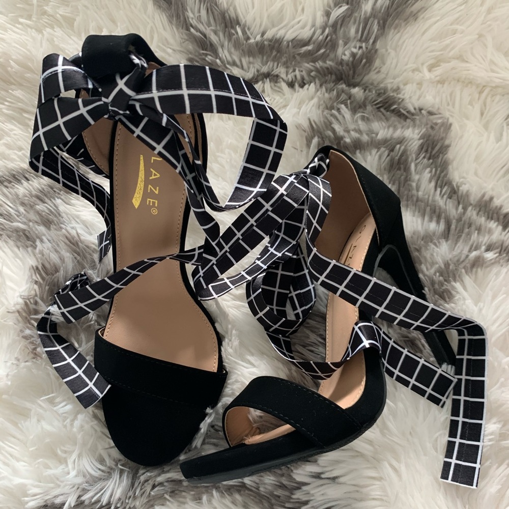 Black and White Tie Up Stiletto Heels